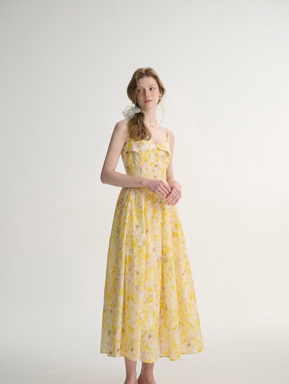 Yellow floral maxi dress suspender dress holiday outfit dress floral dress R2694