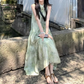 Ink painting halter neck dress seaside holiday style retro cool temperament skirt R0765