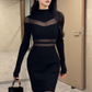 Sexy hot girl organza half turtleneck dress 2025 waist hip skirt R1182