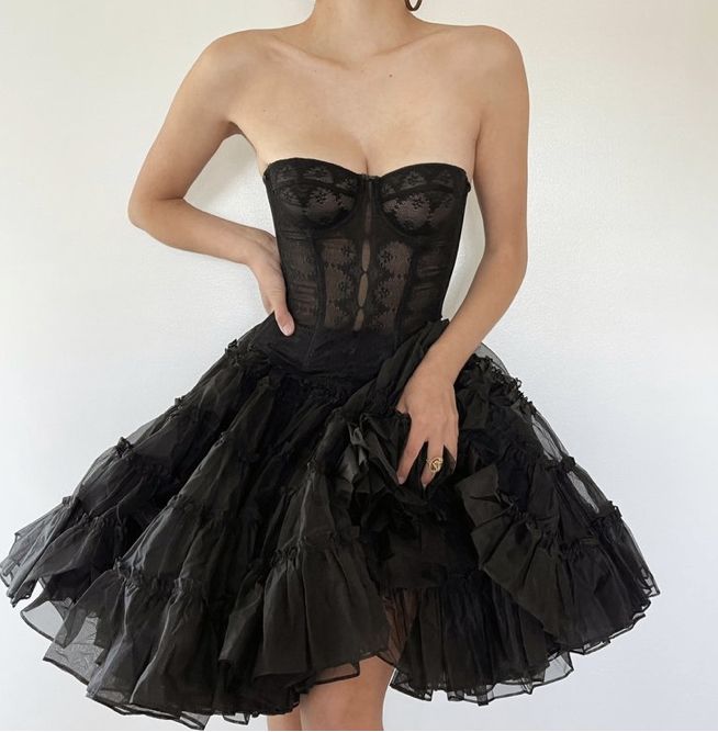 Black lace slim fit princess fluffy skirt homecoming dress R2426