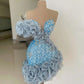 Blue tube top asymmetrical waist sexy sequined hip skirt homecoming dress R4107