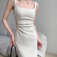 Square neck camisole dress 2025 temperament waist hip slit high-end long skirt R1452