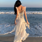 French style white suspenders beautiful small skirt seaside holiday dress fairy skirt R1605