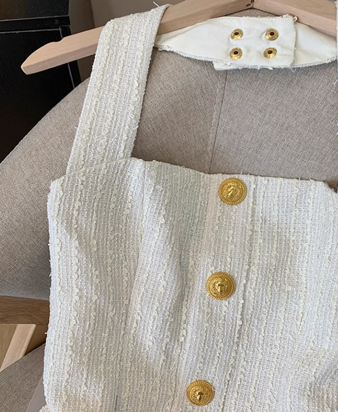 French style Chanel style halter neck dress new summer style high-end pleated skirt R3989