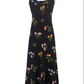 2025 summer new black floral waist slimming small flying sleeves holiday dress R0953