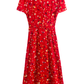2025 Summer New Red Floral V-neck Wrap One-piece Tea Break Short Sleeve Dress R0948