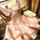 Pink suspender design neckline waist cake puffy skirt homecoming dress R4149
