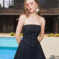 Black denim tube top sexy waist slim A-line mini skirt homecoming dress R4094