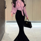 Pure desire style lace-up pleated top 2025 plus size royal sister fine flash hip fishtail skirt suit R1266