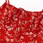 2025 Summer New Red Floral Waisted Seaside Vacation Short Suspender Dress R0950