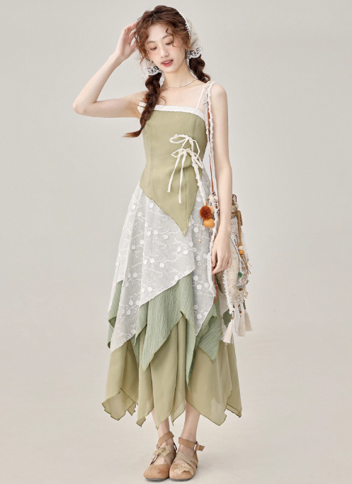 Beautiful irregular green suspender dress popular women's clothing this year R1927