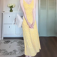 V-neck sleeveless yellow floral dress 2025 new waist long skirt R0804
