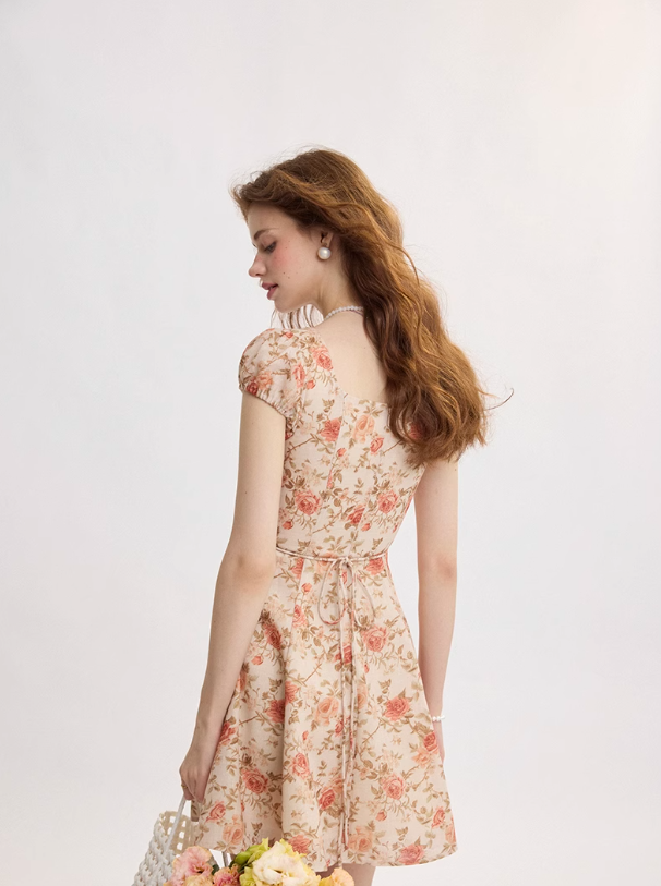 French retro style suspender skirt floral skirt dress high-end short skirt small skirt female summer R3486