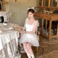 White tulle polka dot halter dress for women's summer French dress R4785