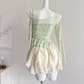 Summer sweet slim long sleeve lace hollow blouse suspender skirt R2010