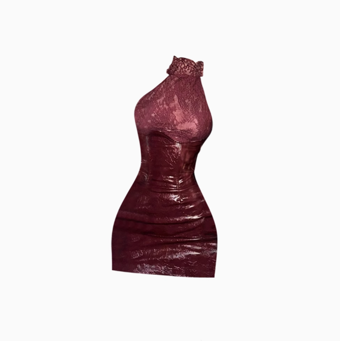 Sexy hot girl lace sleeveless top 2025 retro red high waist hip skirt suit R1154