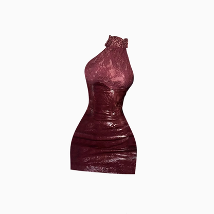 Sexy hot girl lace sleeveless top 2025 retro red high waist hip skirt suit R1154