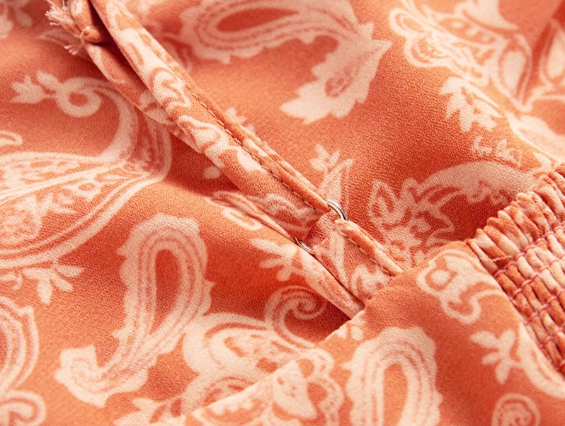 2025 Summer New Retro Cashew Printed Backless French Long Suspender Dress R0967