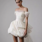 French White Satin One Shoulder Evening Gown Homecoming Dress R2978