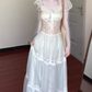 Gentle blue lace puff sleeve dress holiday temperament waist A-line long skirt R0862