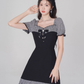 Women's summer square neck high waist straight skirt summer fungus plaid short skirt R4500