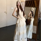 Fairy temperament wear a complete set of lace suspenders knitted vest skirt layered wear R1734