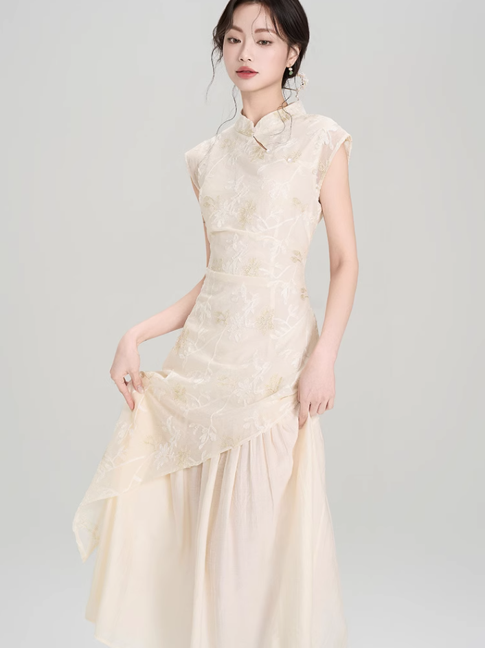 New Chinese style improved cheongsam dress new irregular retro waist temperament skirt R2368