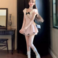Sweet baby doll collar puff sleeve dress 2025 waist bow a-line princess dress R1192