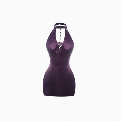 Sleeveless halter neck diamond chain dress 2025 pure desire waist hip short skirt R1060