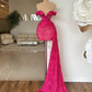 Rose red one-shoulder tube top waist hip sexy short skirt homecoming dress R4104