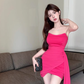 One-shoulder tube top dress niche design ribbon slim hip-hugging small gift skirt R0560