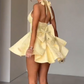 Apricot halter neck suspenders low cut sexy slim short skirt homecoming dress R3760
