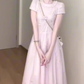 Gentle style pink baby collar dress floral waist A-line long skirt R0790