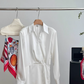 Rose feel textured acetate shirt dress short skirt niche v-neck white dress R2095