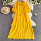 Rose Story Same Style Mid Sleeve V-Neck Yellow Dress Summer French Loose Skirt R0313