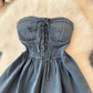American style hottie tops for women Millennial style sexy slim fit denim tube tops for women R0365