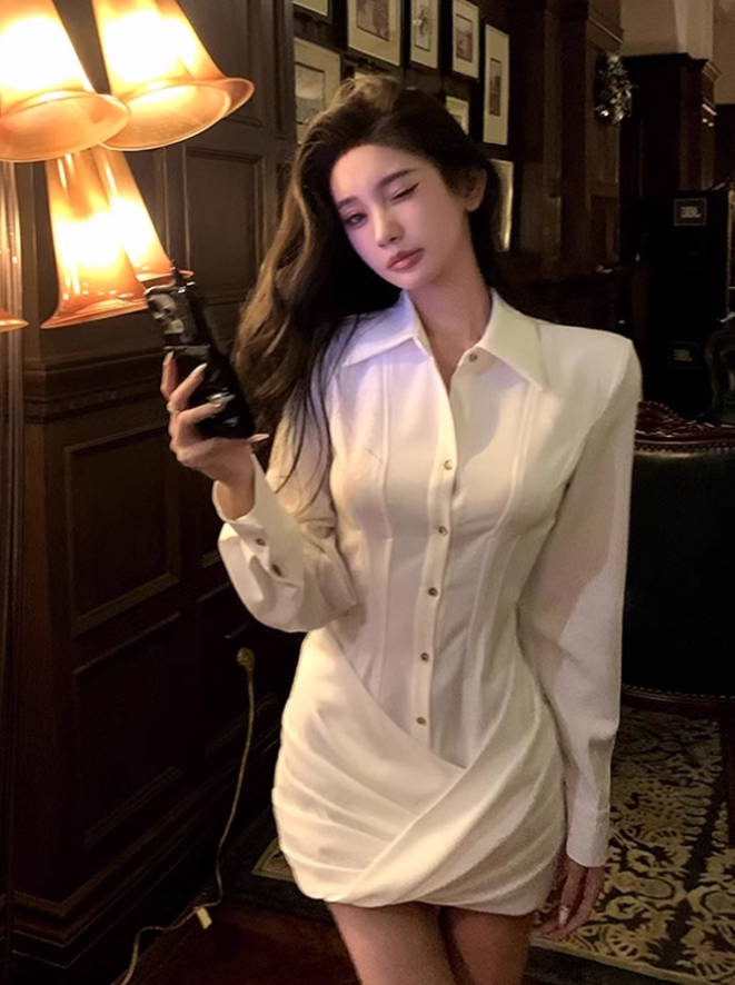 Large size French pure desire niche design dress hot girl shirt hip skirt R1882