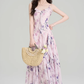 French holiday style dress summer ruffled floral suspender skirt with cardigan suit R2365