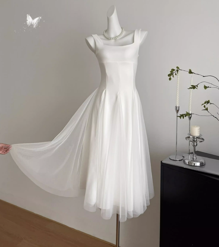 White suspender dress new style mesh fluffy fairy high-end long skirt R1980