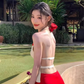 Backless halter neck top 2025 hip-wrapped holiday maxi skirt suit R1397
