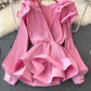 Ruffled waist shirt 2025 niche design three-dimensional petal waist cover meat slim top trend R0390