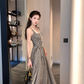 Long Square Neck Black and White Plaid Waisted Suspender Dress Women's Summer French Style Skirt R4621