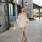 White gentle style one-shoulder lace A-line slim fit tutu skirt homecoming dress R2432