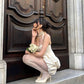 White halterneck pleated A-line tutu skirt homecoming dress R2441