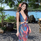 Ultra-low deep V elastic waist-revealing mesh dress hip skirt sexy seaside holiday outfit R1632