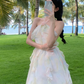French style holiday sweet halter neck dress super fairy slim beach dress short style R1625