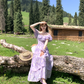 Purple long printed waist dress for women summer French retro temperament high-end skirt R4581