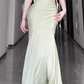 French ruffled sling satin dress large size high-end dress temperament slim fishtail skirt R1840