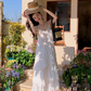 White dress seaside holiday beach dress high-end age-reducing suspender long dress R1700