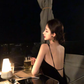 Mid-length beach dress 2025 seaside holiday backless sexy suspender dress R1440